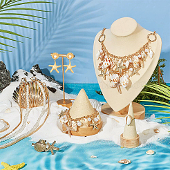 Natural Shell & Alloy Starfish Charm Bracelet & Bib Necklace & Adjustable Ring & Dangle Stud Earrings & Aligator Hair Clip & Mini Crossbody Bags&nbsp;SJEW-PH0001-11