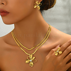 Stainless Steel Hollow Flower Earrings & Necklaces & Rings Sets for Women&nbsp;YQ8759