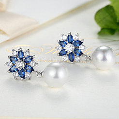 Platinum Plated Brass Flower Cubic Zirconia Stud Earrings&nbsp;EJEW-FF0002-08A