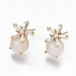 Brass Micro Pave Clear Cubic Zirconia Stud Earrings&nbsp;KK-R117-017-NF