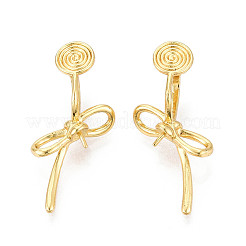 Bowknot Brass Clip-on Earring Findings for Half Drilled Beads&nbsp;KK-T071-10G