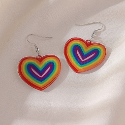Pride Rainbow Flag Resin Heart Dangle Earrings&nbsp;PW-WG96446-01
