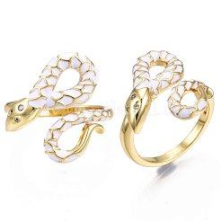 Real 18K Gold Plated Brass Micro Pave Cubic Zirconia Snake Wrap Cuff Rings&nbsp;RJEW-N037-005-NF