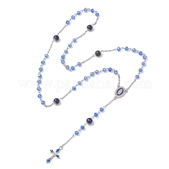 Round Natural Lapis Lazuli and Glass Rosary Bead Necklaces&nbsp;NJEW-JN05717