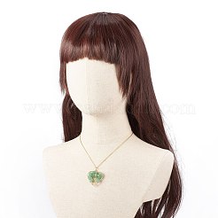 Natural Green Aventurine Chips Heart with Tree of Life Pendant Necklace&nbsp;NJEW-JN03906-02