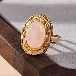 Oval Natural Rose Quartz Finger Rings&nbsp;RJEW-M063-01G-13
