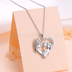 925 Sterling Silver Pave Clear Cubic Zirconia Heart Mother with Baby Pendant Necklaces for Mother's Day&nbsp;FS-WG28A46-01
