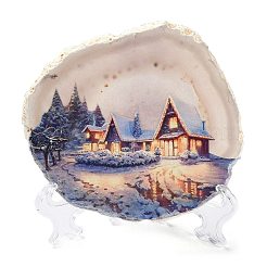 Printed Natural Agate Slice Stone Ornament&nbsp;DJEW-M011-04I