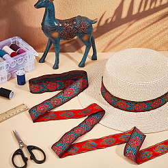 Flat Ethnic Style Polyester Embroidered Floral Ribbon&nbsp;OCOR-WH0078-332B
