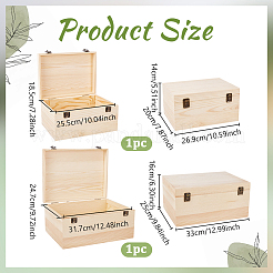 2Pcs 2 Sizes Wooden Packaging Boxes with Hinged Lid&nbsp;CON-WH0086-247