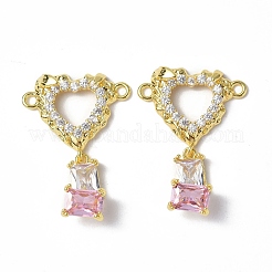 Brass Pave Clear & Pink Cubic Zirconia Connector Charms&nbsp;KK-P223-40G