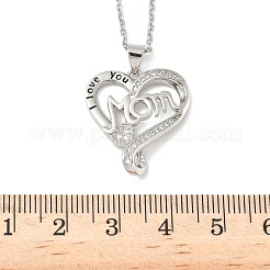 Mother's Day Brass Micro Pave Clear Cubic Zirconia I Love You Mom Heart Pendant Necklaces for Women&nbsp;LS-NJEW-C085-01D-P
