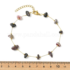 Natural Mixed Stone Chip Beads 316 Surgical Stainless Steel Handmade Link Chain Anklets for Women&nbsp;AJEW-AN00792