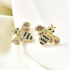Brass Colorful Cubic Zirconia Bees Stud Earrings&nbsp;EJEW-L261-017G