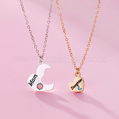 2Pcs 2 Styles Alloy Enamel Mom Daughter Heart Pendant Necklaces for Mother's Day&nbsp;WG5A0CA-01