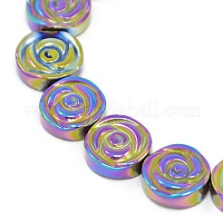 Electroplate Gorgeous Flat Round Carved Rose Non-magnetic Synthetic Hematite Beads Strands&nbsp;G-F141-04M