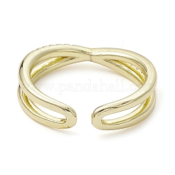 Rack Plating Brass Micro Pave Cubic Zirconia Open Cuff Rings&nbsp;RJEW-K257-19G