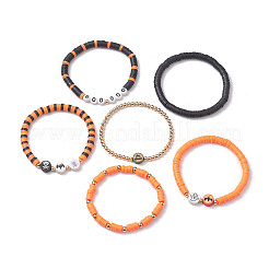 6Pcs 6 Styles Halloween Handmade Polymer Clay Beaded Stretch Bracelets Sets&nbsp;X1-BJEW-TA00490