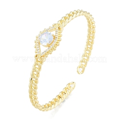Cubic Zirconia Horse Eye Open Cuff Bangle&nbsp;BJEW-G651-04G-03