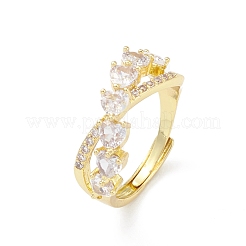 Clear Cubic Zirconia Heart Criss Cross Adjustable Ring&nbsp;RJEW-K240-06G
