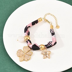 Flower 304 Stainless Steel & Natural Quartz Crystal Charm Bracelets&nbsp;BJEW-P375-01G