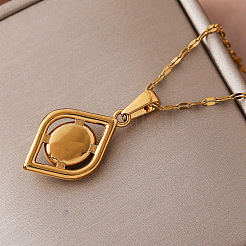 Vintage 304 Stainless Steel & Synthetic Turquoise Rhombus Pendant Necklaces for Women&nbsp;SV2526