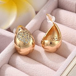 Teardrop Brass Micro Pave Clear Cubic Zirconia Stud Earrings&nbsp;EJEW-K286-07G-02
