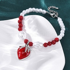 Strawberry Brass Micro Pave Clear Cubic Zirconia Charm Bracelets&nbsp;BJEW-G740-04P