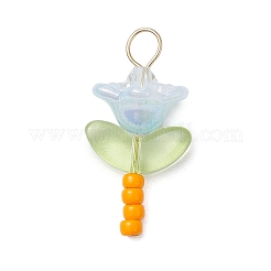 Glass Seed Beads with Imitation Austrian Crystal Beads and 304 Stainless Steel Flat Head Pins and Handmade Lampwork Beads and Iridescent Acrylic Bead Caps Pendants&nbsp;PALLOY-JF03485-02