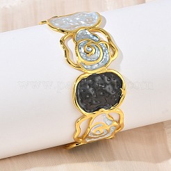 Hammered Brass Enamel Cuff Bangles for Women&nbsp;BJEW-A173-03G