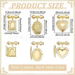 6Pcs 3 Styles Brass Brooches&nbsp;JEWB-ME00001