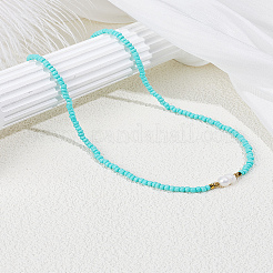 1Pc Rice Natural Pearl & Glass Seed Beaded Necklaces for Women&nbsp;NJEW-LP0007-01D