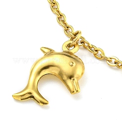 PVD Vacuum Plating 304 Stainless Steel Cable Chains Dolphin Charm Bracelets&nbsp;BJEW-P334-03G