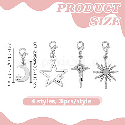 12Pcs 4 Styles Star & Moon Alloy Shoes Charms&nbsp;HJEW-DR00213