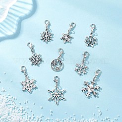 9Pcs Christmas Alloy Snowflake Pendant Decorations&nbsp;HJEW-JM04451
