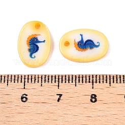 Natural Freshwater Shell Double Face Printed Oval Charms&nbsp;SHEL-T020-05M