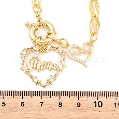 Mother's Day Brass Pave Clear Cubic Zirconia Mama Heart Pendant Necklaces&nbsp;NJEW-A071-04G