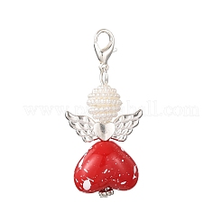 Heart Angel Acrylic & Glass Pearl Pendant Decorations&nbsp;HJEW-JM04212-01
