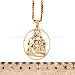 201 Stainless Steel Oval with Hollow Juses Pendant Necklaces&nbsp;LS-NJEW-K283-05G