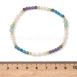 Natural Green Aventurine & Amethyst & Apatite & Cultured Freshwater Pearl Beads Stretch Bracelets for Women&nbsp;BJEW-JB13711