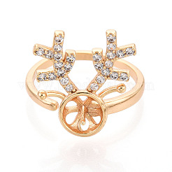 Antler Brass Micro Pave Clear Cubic Zirconia Cuff Ring Settings&nbsp;KK-T076-26G
