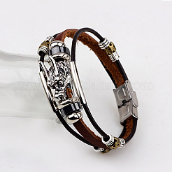 Dragon Head Leather Cord Multi-strand Bracelets&nbsp;BJEW-P0001-12