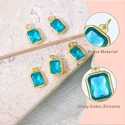 5Pcs Rectangle Brass Micro Pave Cubic Zirconia Charms&nbsp;KK-SZ0007-08