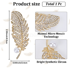 1Pc Feather Alloy Rhinestone Brooches with Plastic Pearl&nbsp;JEWB-GF0001-48