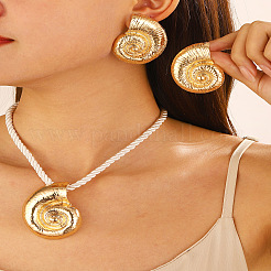 Conch Alloy & Polyester Cord Pendant Necklaces & Stud Earrings Sets&nbsp;FS-WG2EAF8-01