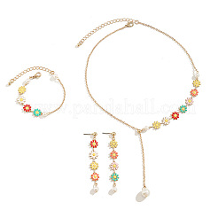 Brass & Alloy Enamel & Plastic Pearl Pendant Necklace & Stud Dangle Earring & Chain Bracelet&nbsp;FS-WGFF44D-03