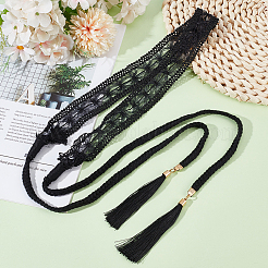 1Pc Cotton and Linen Flower Lace Tassel Waist Belly Belts&nbsp;AJEW-GF0012-32C