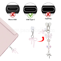 1 Set Heart & Bowknot Zinc Alloy Acrylic Mobile Phone Holders & Pendant Decorations&nbsp;AJEW-ME0002-81B