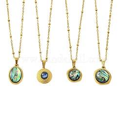 304 Stainless Steel Natural Paua Shell Pendant Satellite Chain Necklaces&nbsp;NJEW-JN06446-01