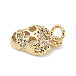 Halloween Theme Brass Micro Pave Cubic Zirconia Skull Charms&nbsp;KK-L248-03G